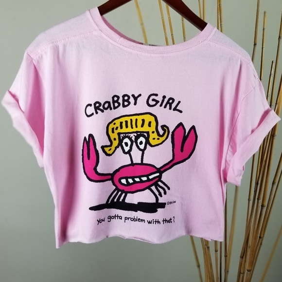 Tops - Baby Pink Crabby Girl Crop T Shirt